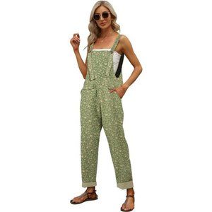 HOT Women's Baggy Loose Linen Overalls Jumpsuit 03green